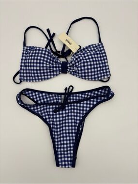 Seamless Navy Gingham Bikini Set - Women's Two-Piece Swimwear NWT